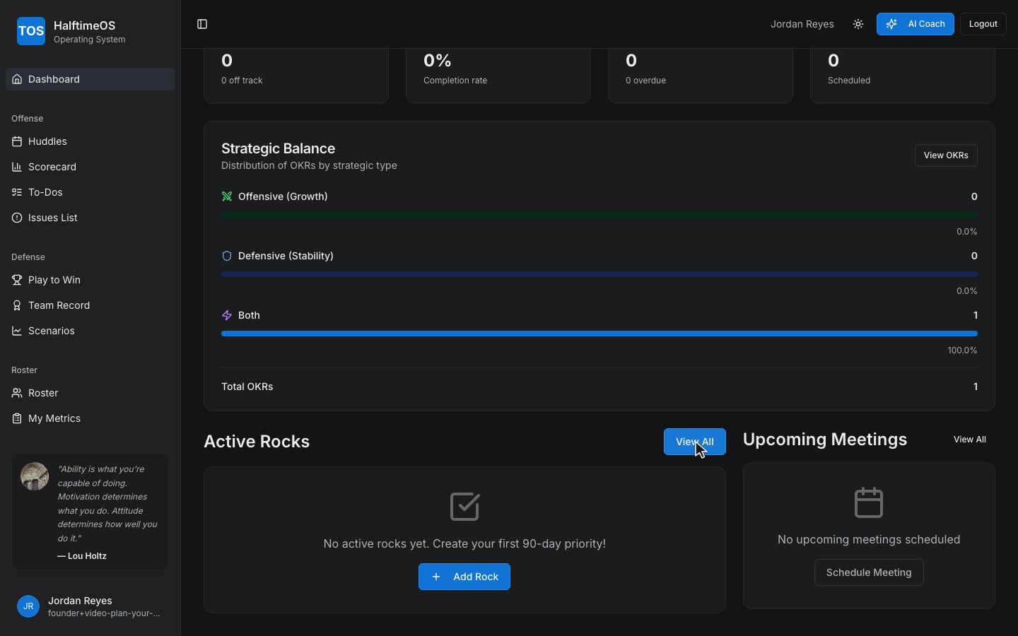 Step 1: From your Dashboard, head into Rocks to see your quarterly priorities.