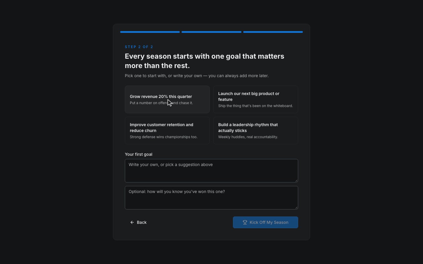 Step 3: Pick a goal to start with, or write your own from scratch.